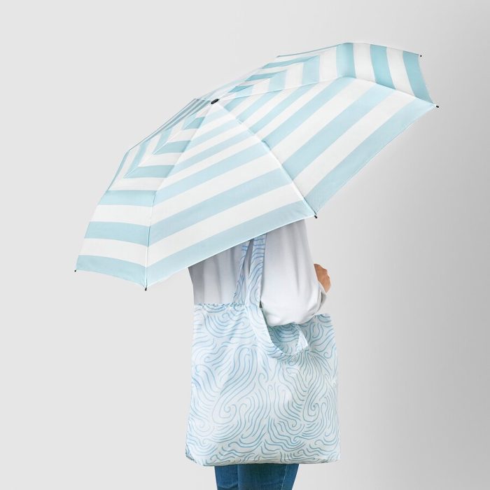 چتر ایکیا مدل KNALLA راه راه آبی سفید فروشگاه دربا